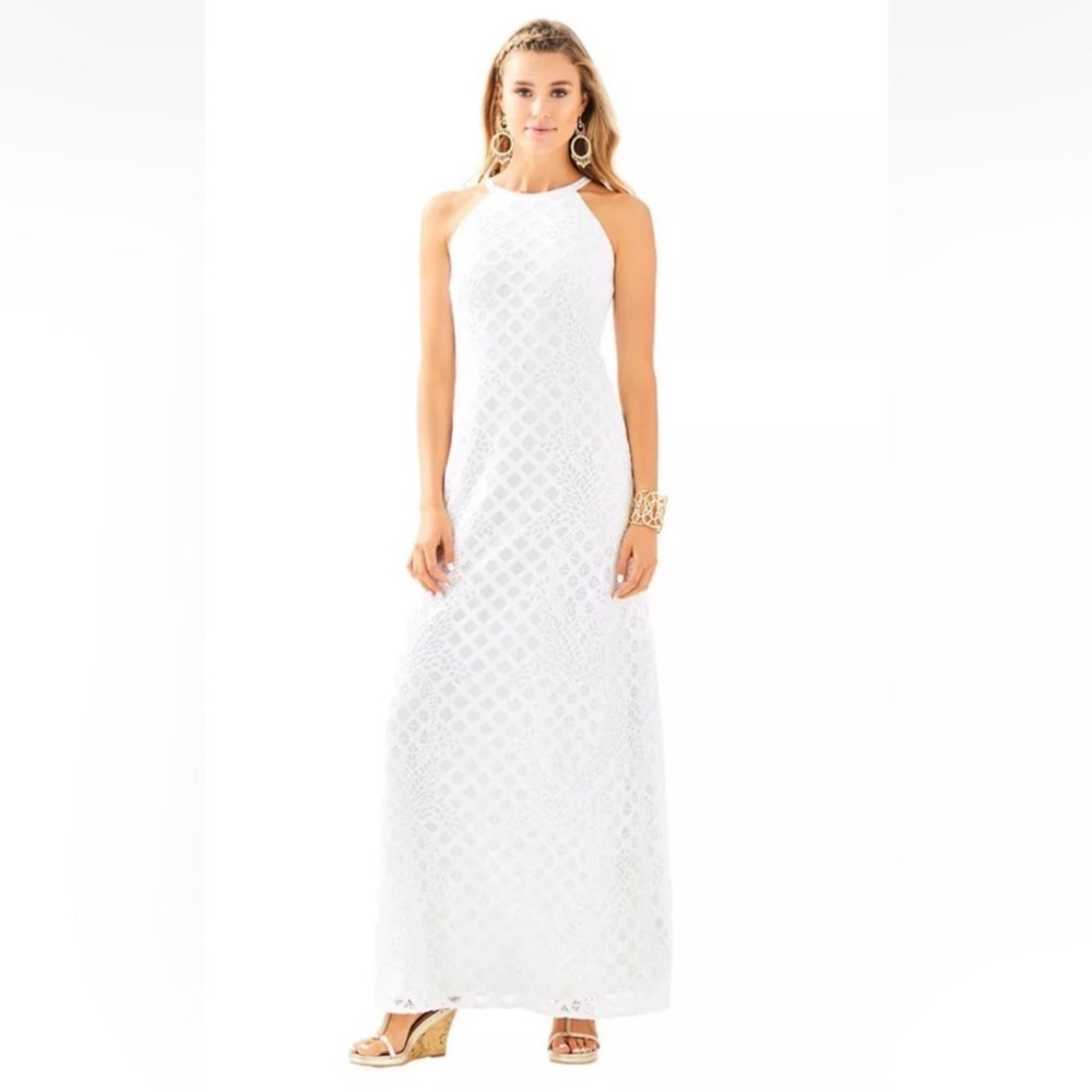 Lilly Pulitzer Pearl Maxi Dress in Resort White Pineapple Geo Lace Sz XS